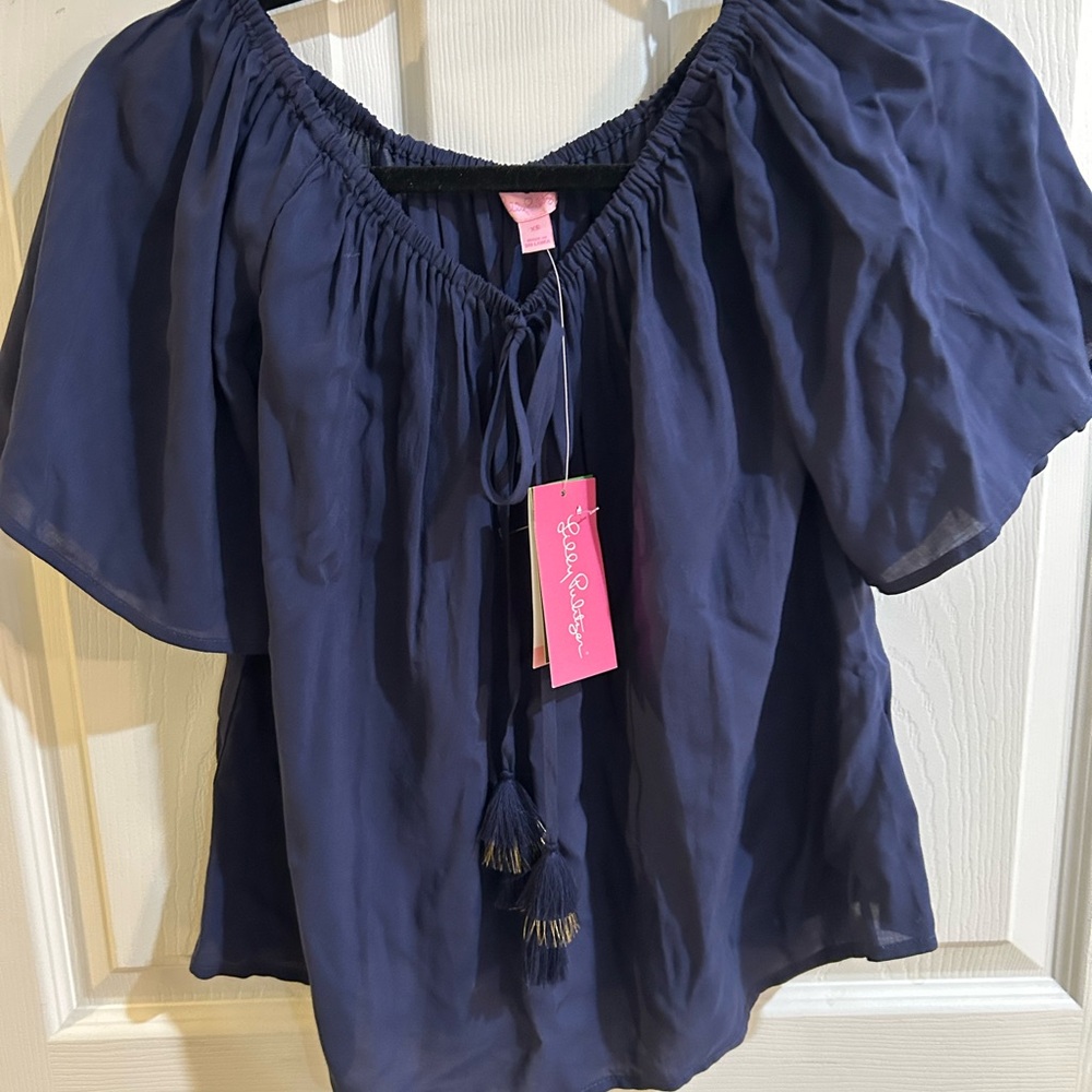 Lilly Pulitzer Deep Blue Blouse with Tassel Accents
